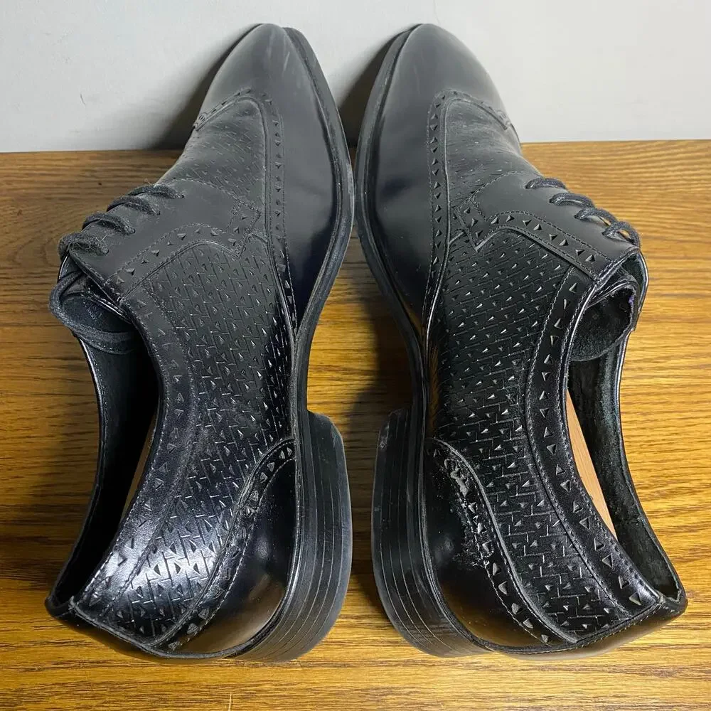 Stacy Adams Mens 10 W Melville Black Leather Oxford Perforated Wingtip Shoes